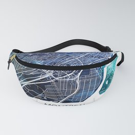 Montreal Canada Map Navy Blue Turquoise Watercolor Fanny Pack