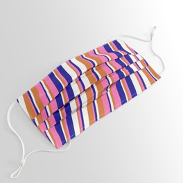 [ Thumbnail: Hot Pink, Dark Blue, White, and Chocolate Colored Lines Pattern Face Mask ]