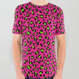 80s Neon Pink and Lime Green Leopard All Over Graphic Tee