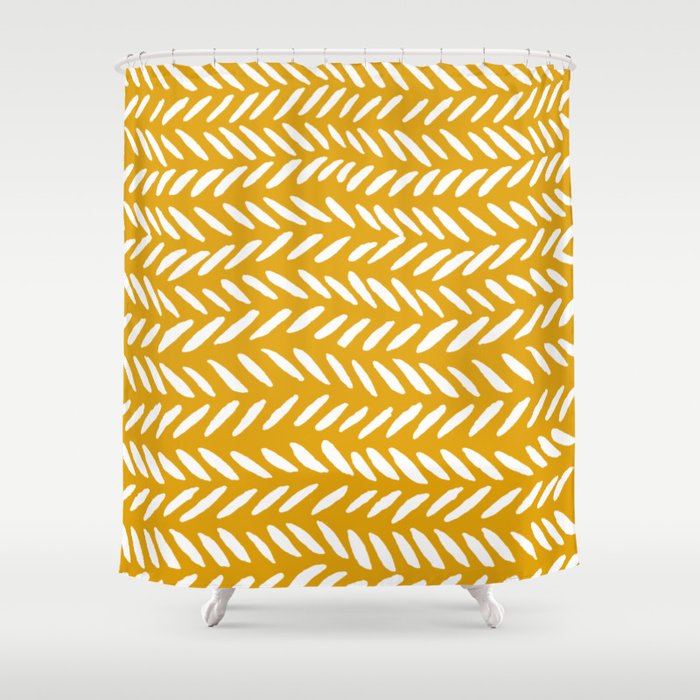 Knitting pattern - white on ochre Shower Curtain