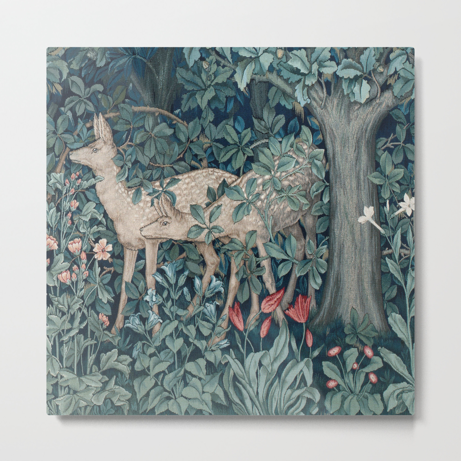 William Morris Forest Deer Greenery Tapestry Metal Print By