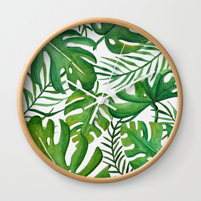 Tropical Jungle Palm Leaves Wall Clock