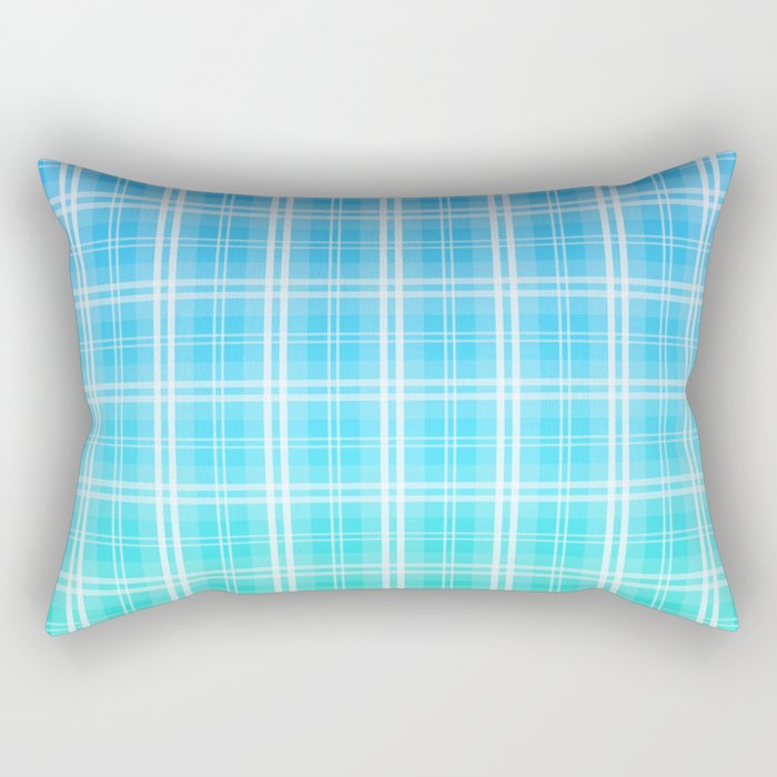Faded and Shaded Aqua Blue and White Tartan Plaid Check Rectangular Pillow