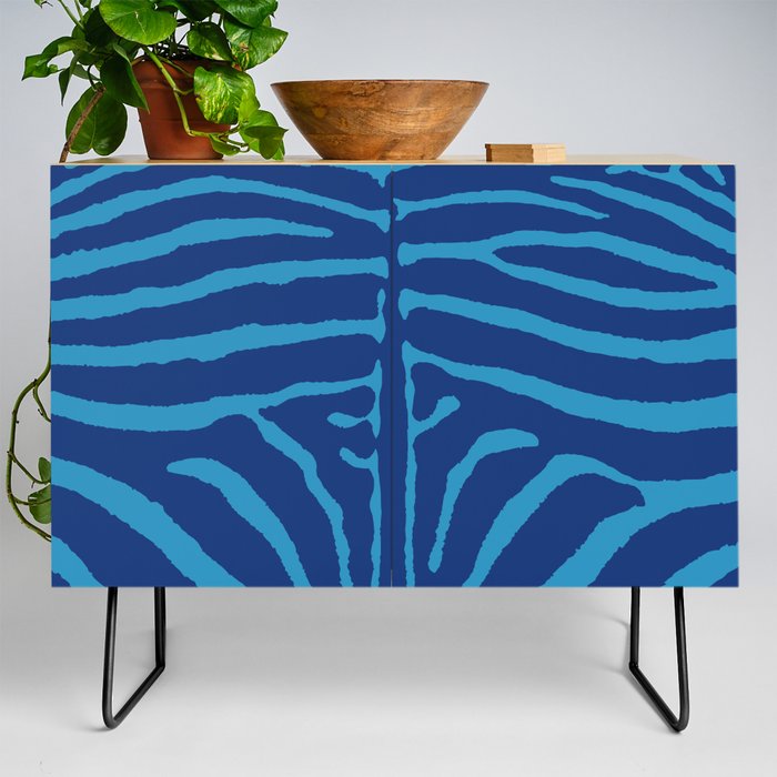 Zebra Wild Animal Print 266 Blue on Blue Credenza