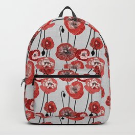Painterly Poppies (red) Backpack | Botanical, Paintbrush, Floral, Poppy, Grey, Red, Painterly, Bigscale, Flowers, Pattern 