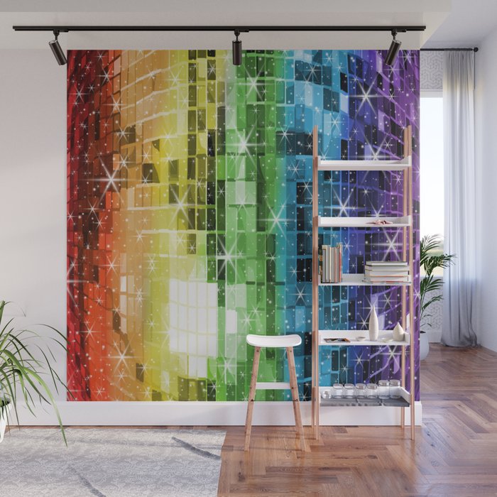 Twinkle Rainbow Disco Ball Pattern  Wall Mural