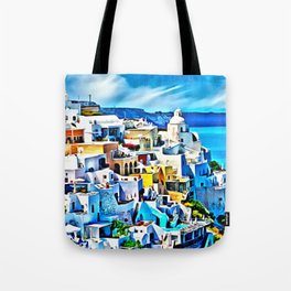 Mykonos View Digital Oil Painting Tote Bag