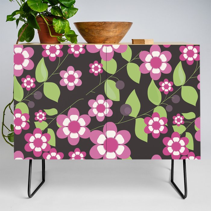 Graphic flowers: Britannia Flowers (black, pink and green) Credenza