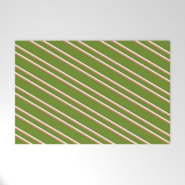 [ Thumbnail: Green, Mint Cream, and Salmon Colored Lines Pattern Welcome Mat ]