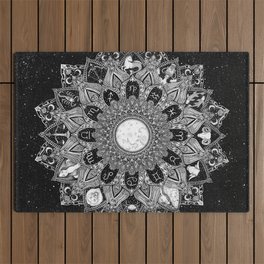 Zodiac Signs Mandala with Starry Background Outdoor Rug