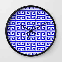 Greek Key (Blue & White Pattern) Wall Clock