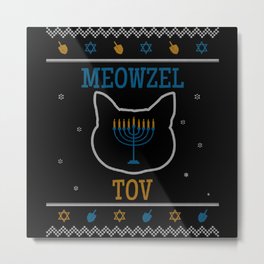 Hanukcat Cat Meowzel Menorah Happy Hanukkah Metal Print