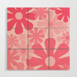 Retro 60s 70s Flowers - Vintage Style Floral Pattern Pink Wood Wall Art