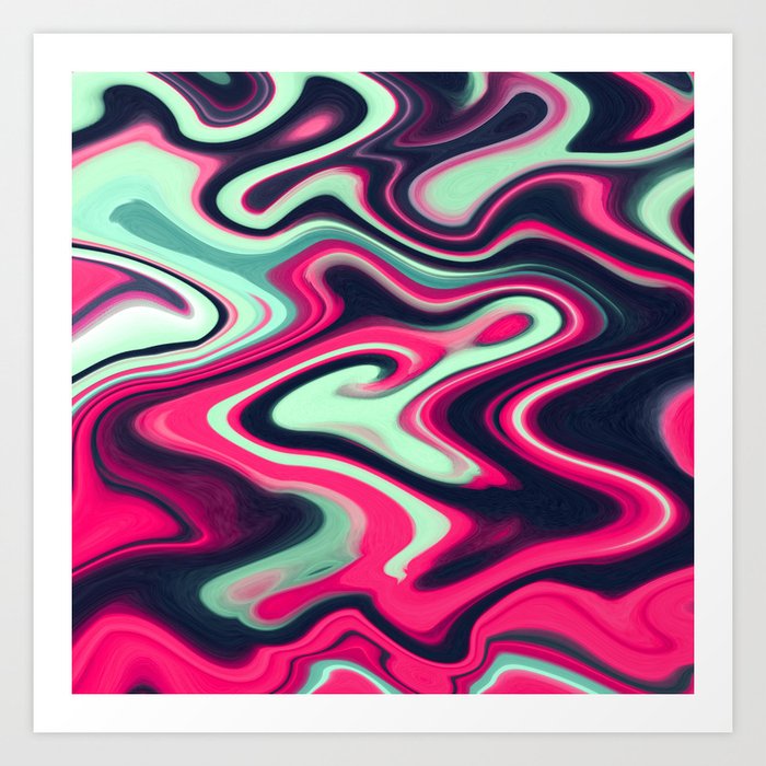 Psychedelic neon pink blue turquoise marbling Art Print