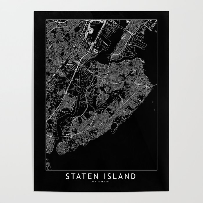 Staten Island Black Map Poster