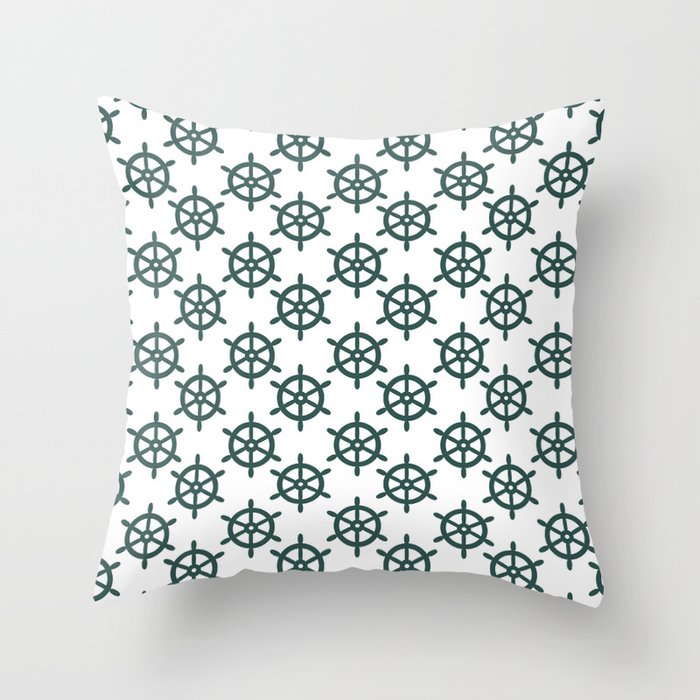 Ship Wheel (Dark Green & White Pattern) Throw Pillow