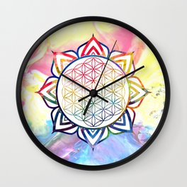 Rainbow Lotus Flower of Life Mandala Wall Clock
