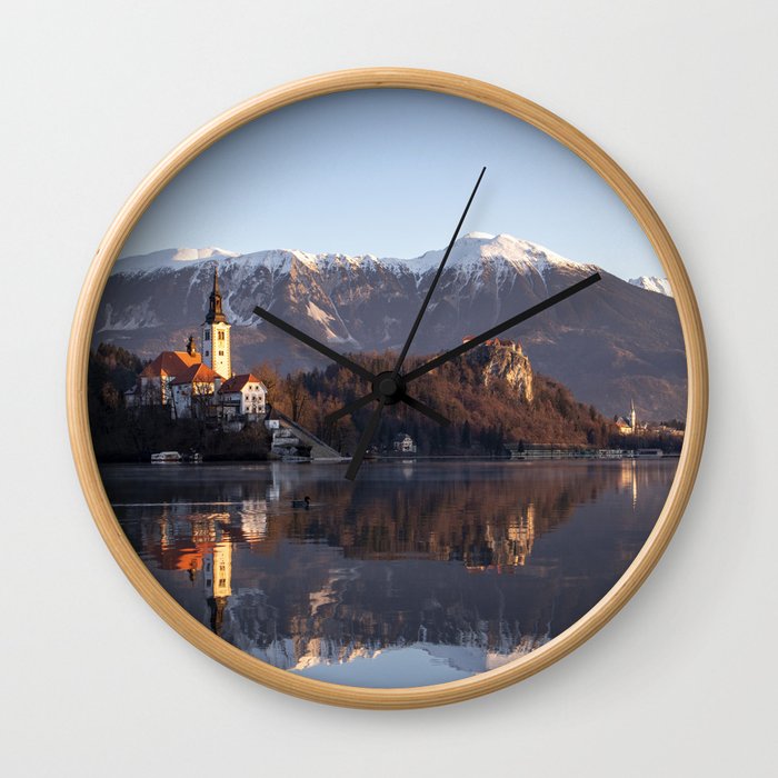 Bled lake in winter Wall Clock
