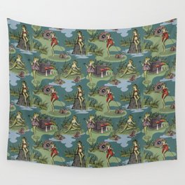 Vintage Pin-Up Girl Frogs Wall Tapestry