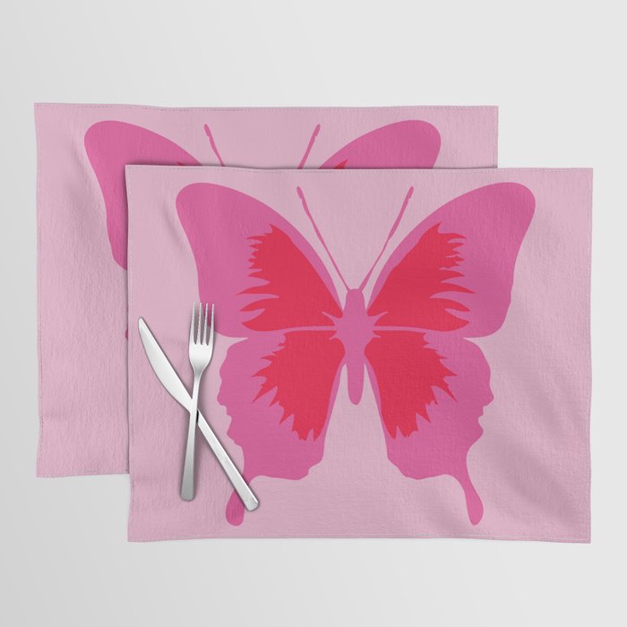 Simple Cute Pink and Red Butterfly Preppy Aesthetic Placemat by