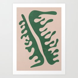Abstract Two Wavy Leaves in Green Art Print