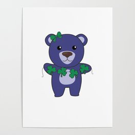Bear With Shamrocks Cute Animals For Luck Poster