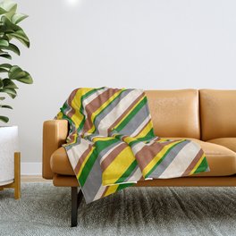 [ Thumbnail: Eye-catching Gray, Beige, Sienna, Yellow, and Dark Green Colored Lines/Stripes Pattern Throw Blanket ]