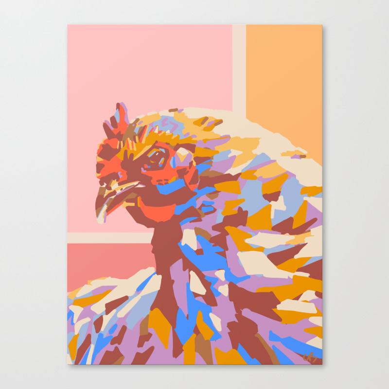 Warm Color Block Chicken Farm Animal Art Canvas Print By