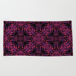 Seamless ornament. Modern geometric seamless pattern with red and purple repeating elements on a black background.  Beach Towel