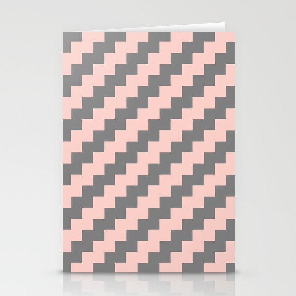 Pink Salt and Gray Diagonal Chevrons Stationery Cards
