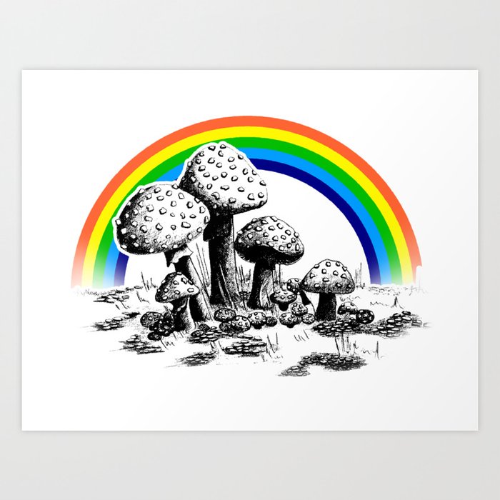 Rainbow Psilocybin Mushroom Psychedelic Portrait Art Print