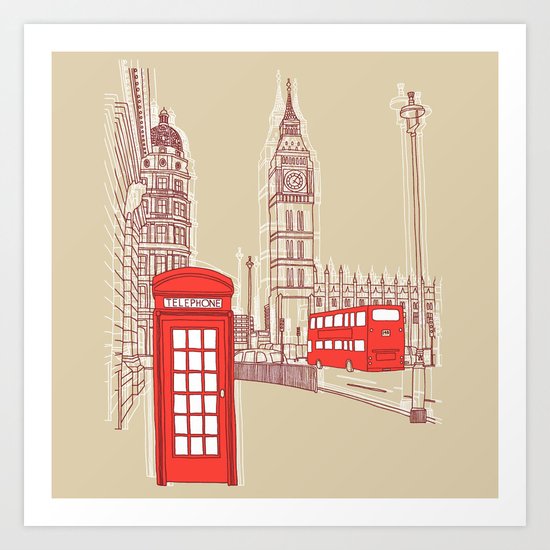 City Life // London Red Telephone Box Art Print