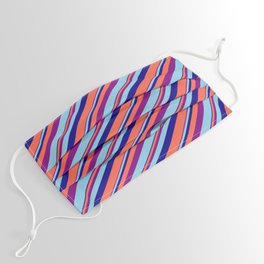 [ Thumbnail: Purple, Sky Blue, Dark Blue, and Red Colored Lines/Stripes Pattern Face Mask ]