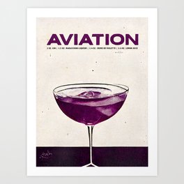 Aviation Cocktail Retro Poster Violet Glass Bar Prints, Vintage Drinks, Recipe, Wall Art Art Print