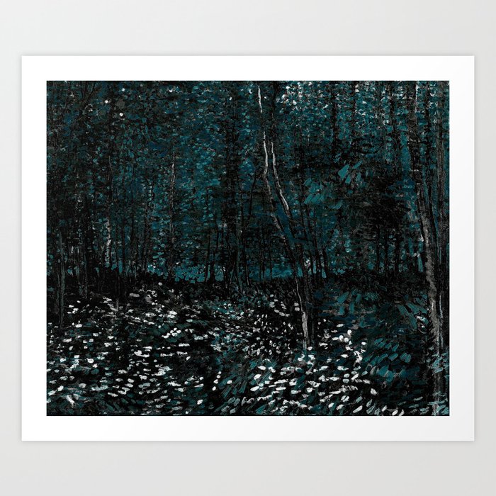 Dark Teal Van Gogh Trees & Underwood Art Print