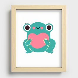 Adorable Lady Frog with a Big Fluffy Pink Heart Recessed Framed Print