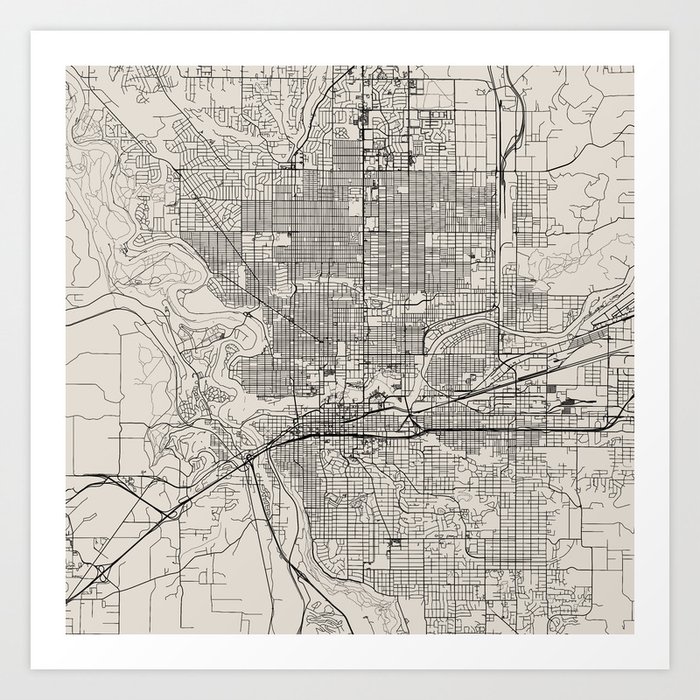 Spokane USA - City Map in Black and White - Minimal Aesthetic Art Print