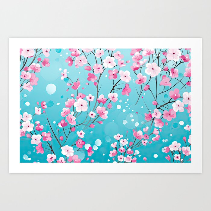 Sunny Blue Day Pink and White Baby's Breath Art Print