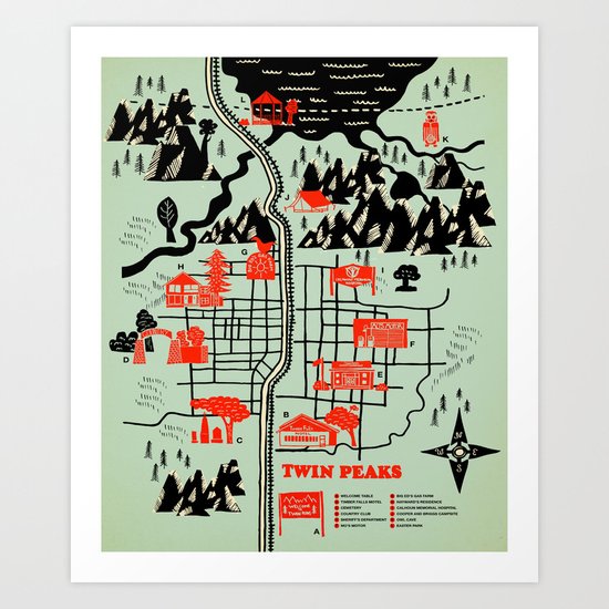 Twin Peaks Map Art Print