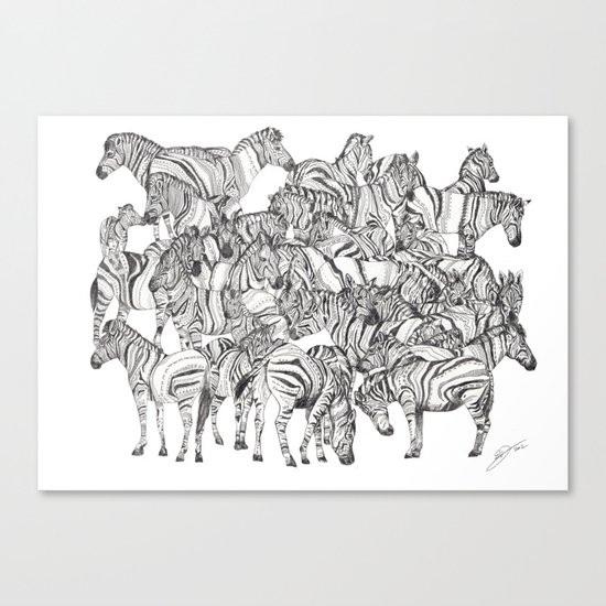 Zebras // Graphite Canvas Print