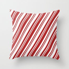 [ Thumbnail: Red and White Colored Lines/Stripes Pattern Throw Pillow ]