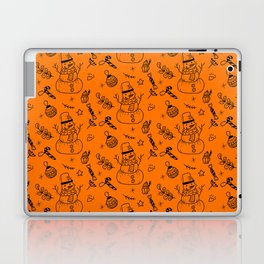 Orange and Black Christmas Snowman Doodle Pattern Laptop Skin