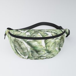 Banana palm leaves. Watercolor tropical leaves pattern. Jungle greenery Fanny Pack