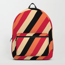 [ Thumbnail: Crimson, Tan, Black, and Coral Colored Lines/Stripes Pattern Backpack ]
