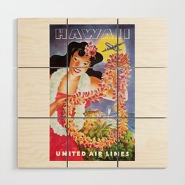 1955 HAWAII Airline Travel Poster Wood Wall Art
