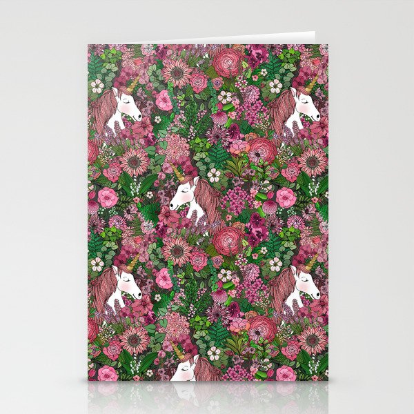 Unicorns in a Rose Colored Garden  Stationery Cards