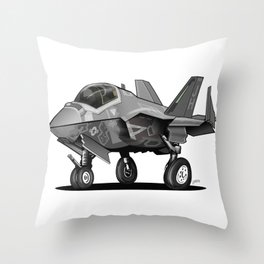 F35 Fighter Jet Airplane - F-35C Lightning II Joint Strike Fighter Cartoon Throw Pillow