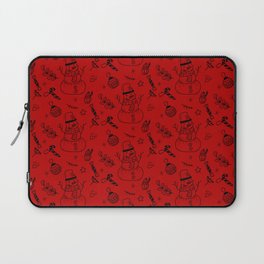 Red and Black Christmas Snowman Doodle Pattern Laptop Sleeve