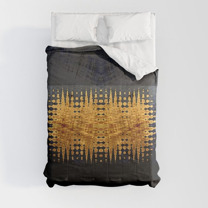 Stardust Desert Night - Golden Stripes On Charcoal Paint Comforter
