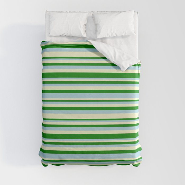 Light Yellow, Green, and Light Blue Colored Lined/Striped Pattern Duvet Cover